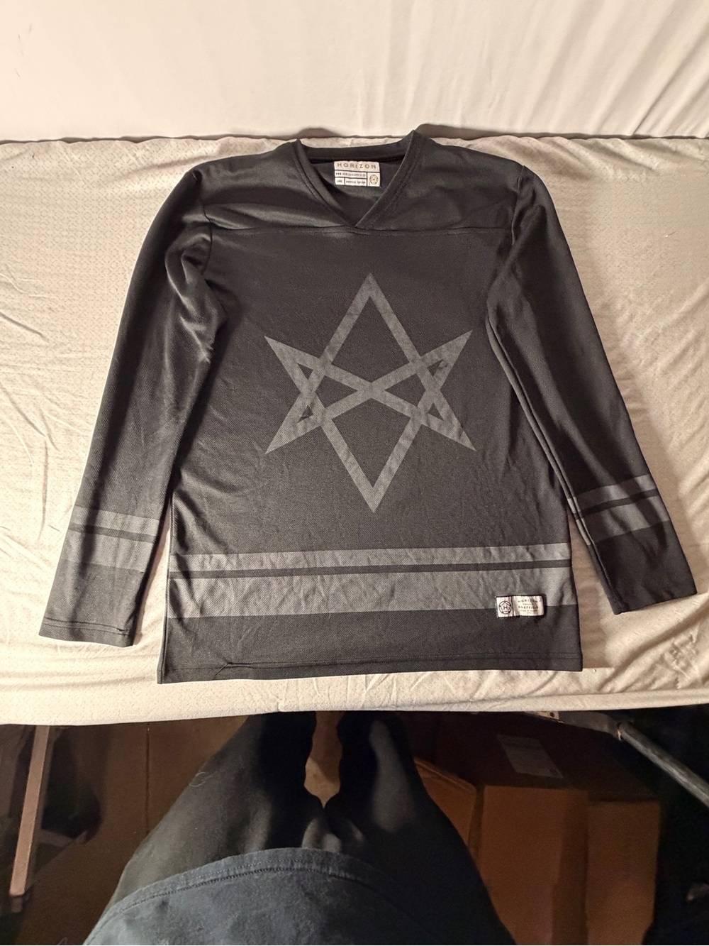 Black Long-Sleeve Men's Graphic V-Neck Shirt by